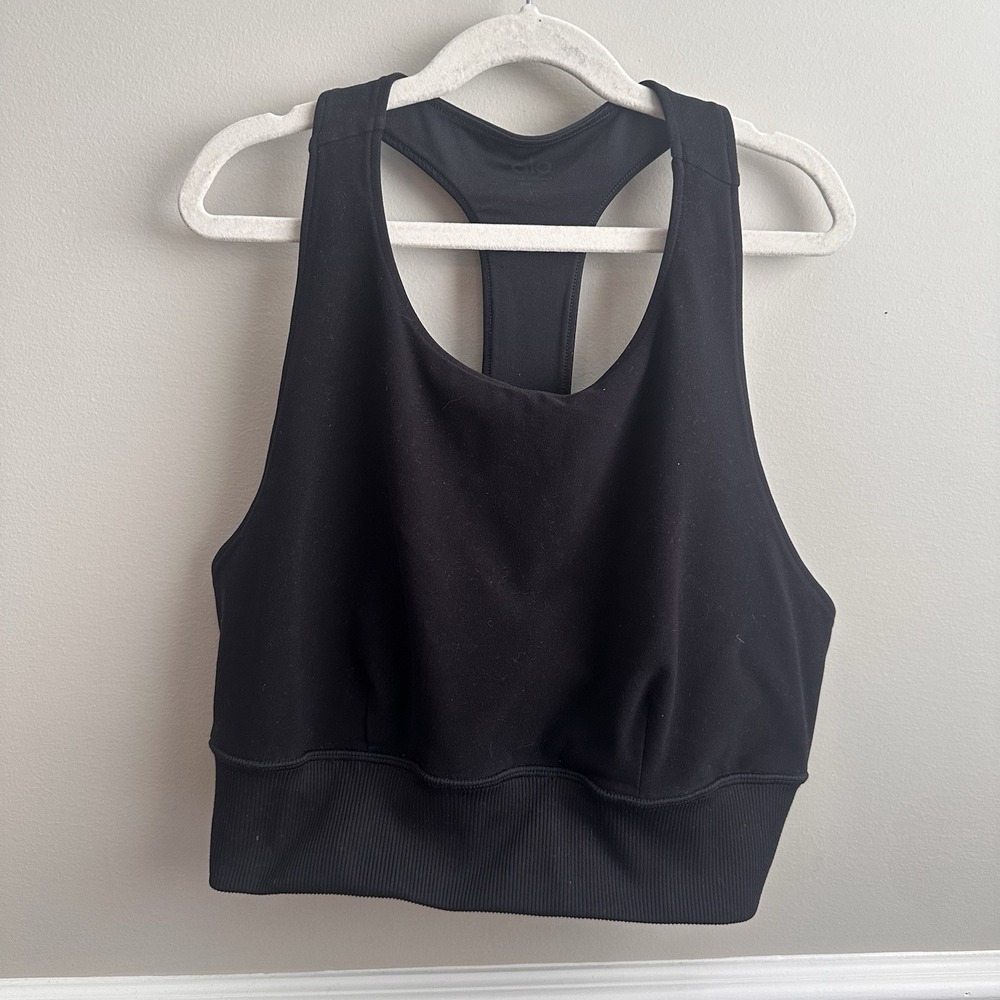 Alo Yoga Black Racerback Athletic Sports Bra Black XL No Padding Gym Workout